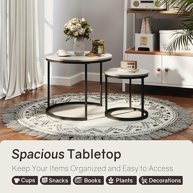 Otterease Nesting Tables Set of 2, Round Coffee Table, Small Nesting Coffee