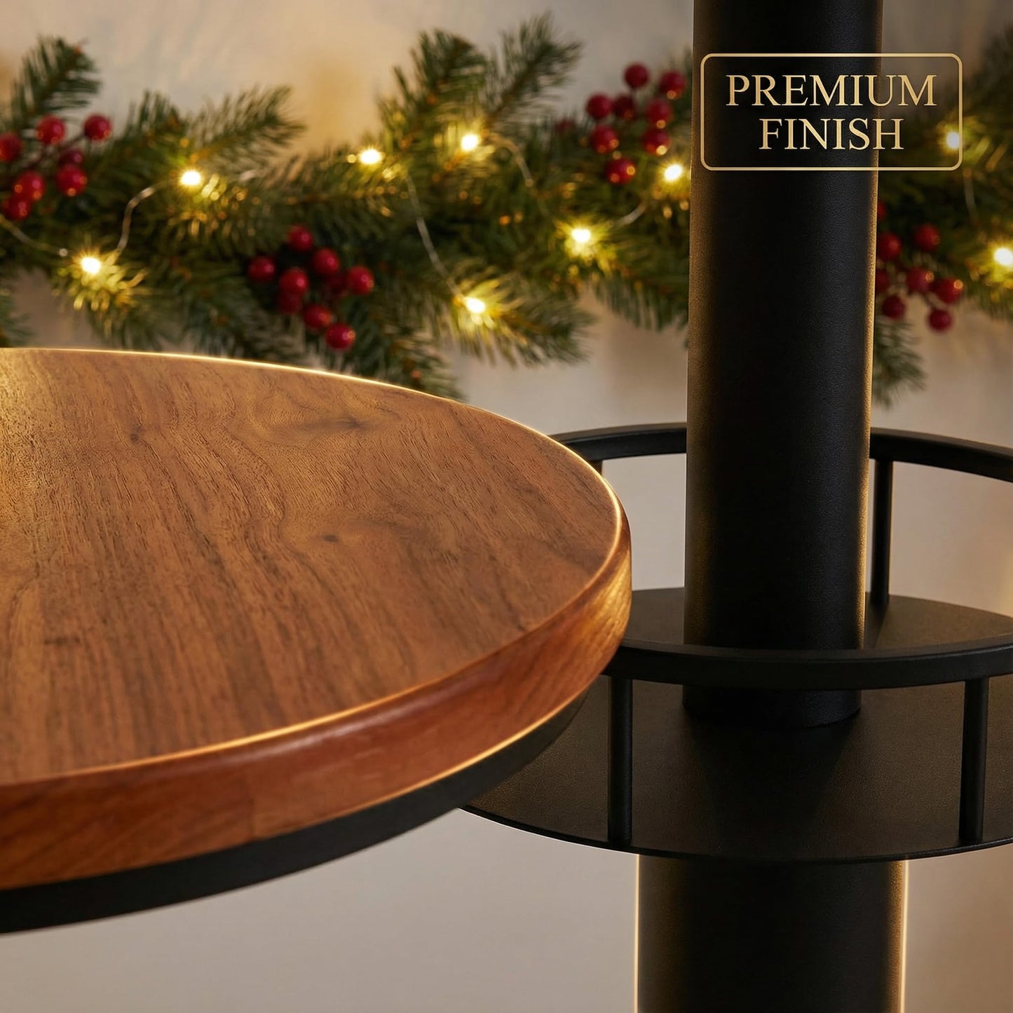 LOKKHAN 42" Tall Rustic Industrial Bar Table with Storage-19.68" Dia Round Wooden Top Metal Bar Height Adjustable Standing Pub Table-Dining Room Cocktail Bistro Table
