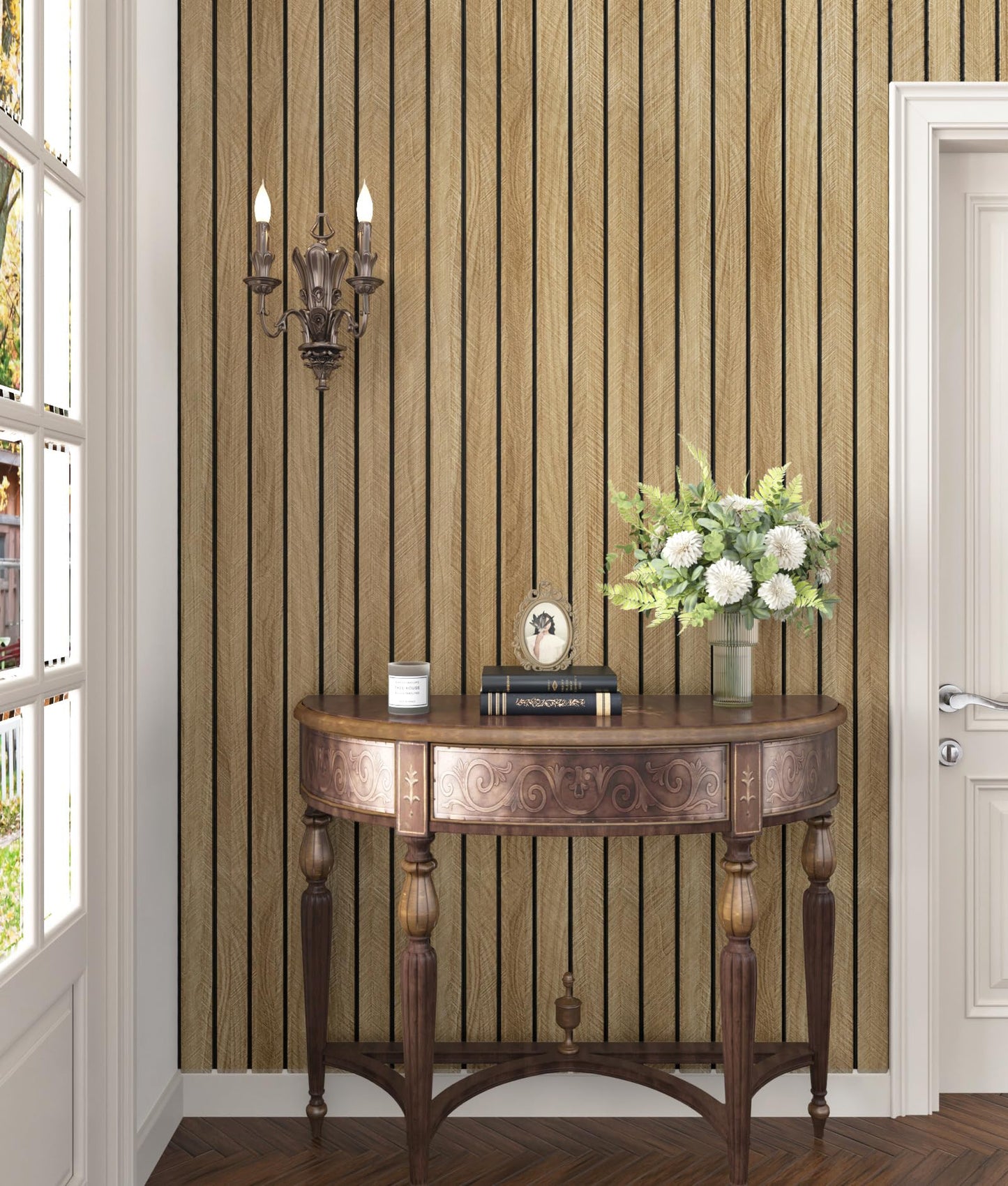STICKEEP 3D Brown Wood Panels for Walls 118" x 11.8" Acoustic Slat Wall Paneling Peel and Stick Wood Panels Self Adhesive Flexible Wooden Slat Wallpaper for Bedroom Living Room Wall Decor Ceiling