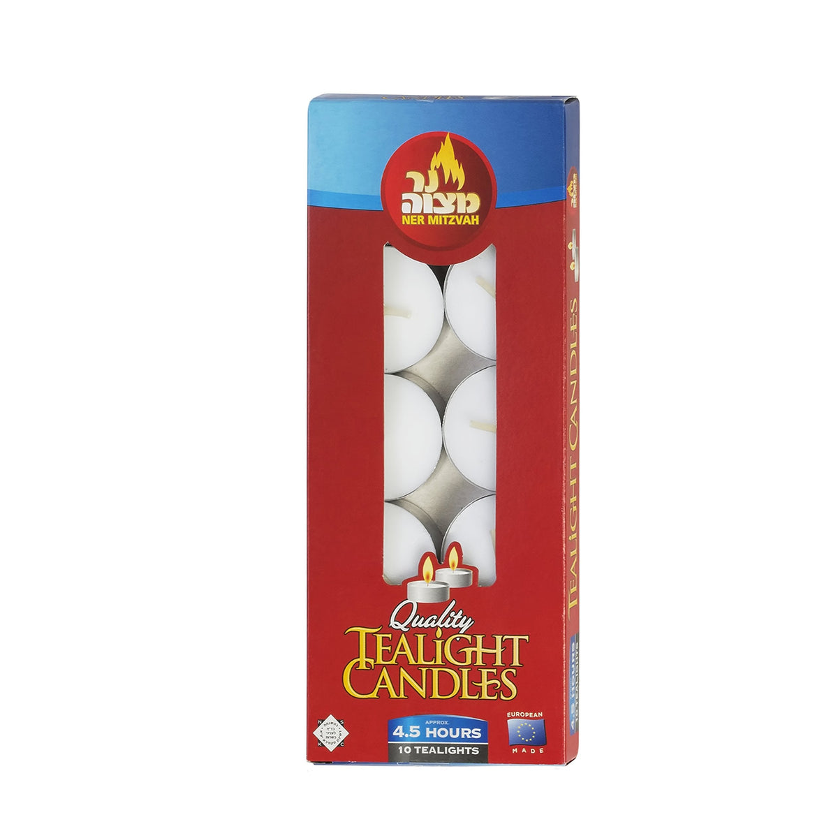 Ner Mitzvah Tea Light Candles - 10 Pack - White Unscented Travel, Centerpiece, Decorative Candle - 4.5 Hour Burn Time - Pressed Wax