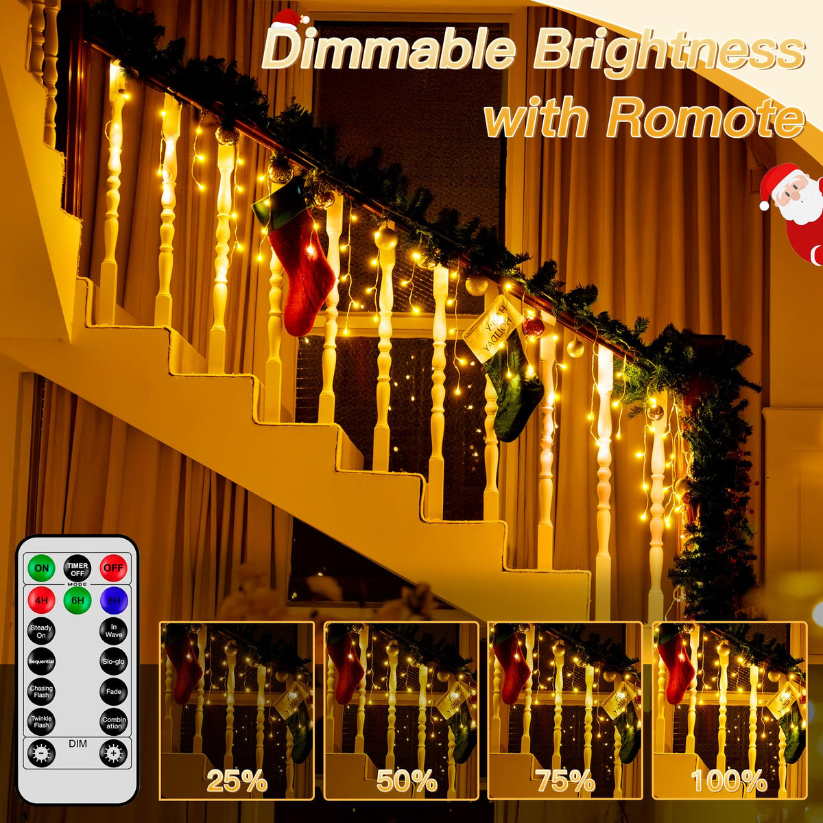 Icicle Lights for Outside, 216LED 24FT Waterproof Christmas Light Outdoor with 8 Modes & Timer, Connectable Christmas Icicle Lights for Eaves House Yard Indoor Outdoor Holiday Decoration(Warm White)