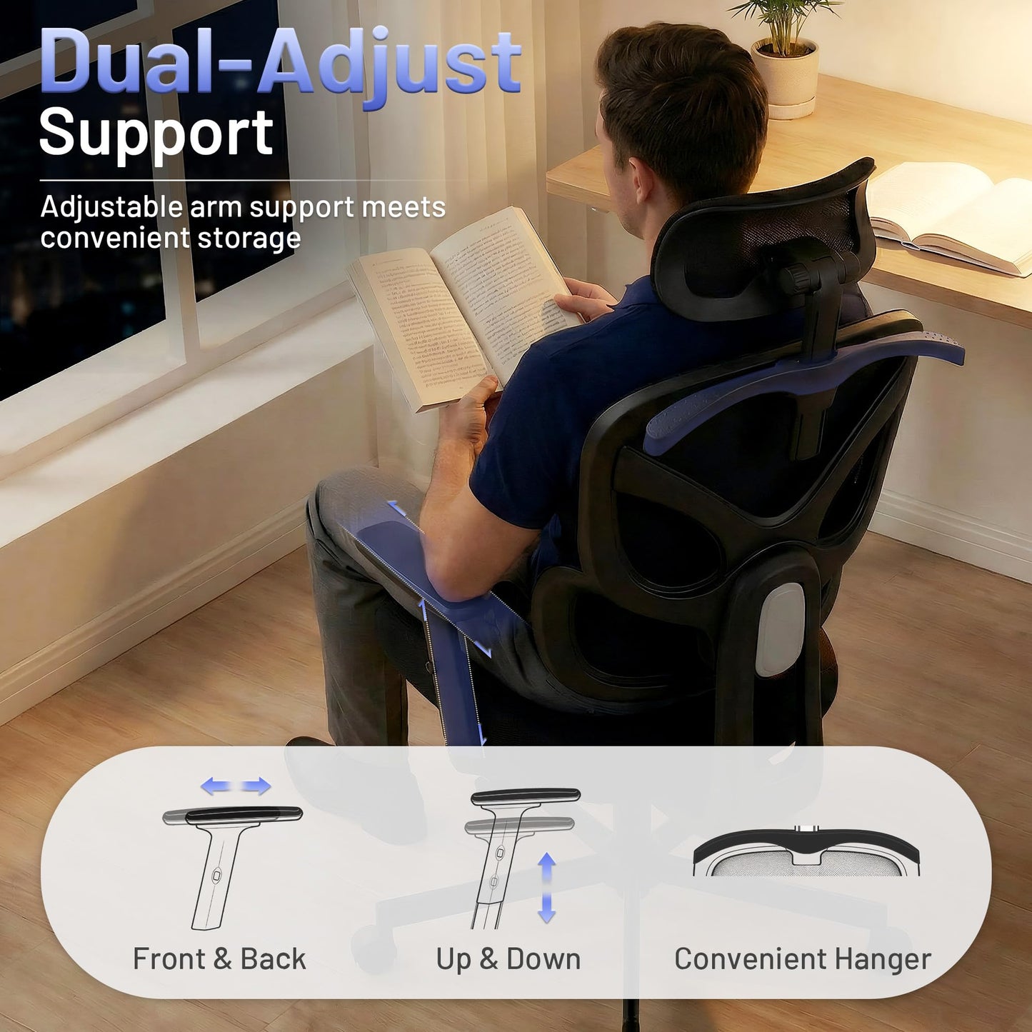 AreShark Ergonomic Office Chair - High Back Breathable Mesh Desk Chair with Lumbar Support & Adjustable Headrest - Rolling Swivel Reclining Comfy Computer Gaming Chair with 2D Armrests for Home Office