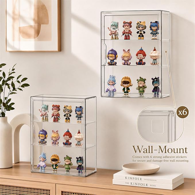 Attelite Acrylic Display Cases for Collectibles, 4 Pack 3 Layer Clear Display