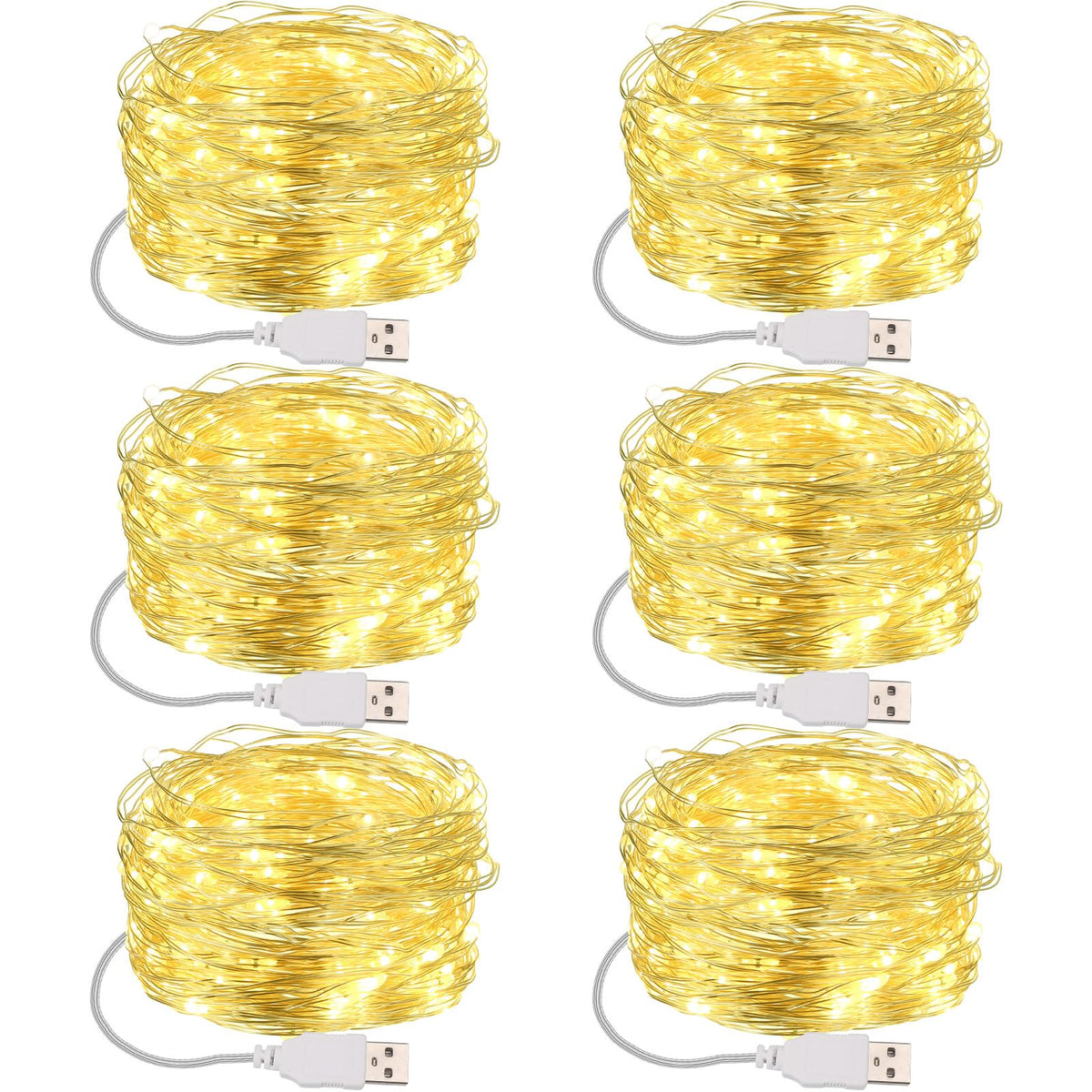 Macarrie 6 Pcs Warm White Fairy Lights USB Powered 16 ft 50 LED String Lights Plug in for Indoor Outdoor Bedroom DIY Party Wedding Home Festival Tree Garden Xmas Decoration