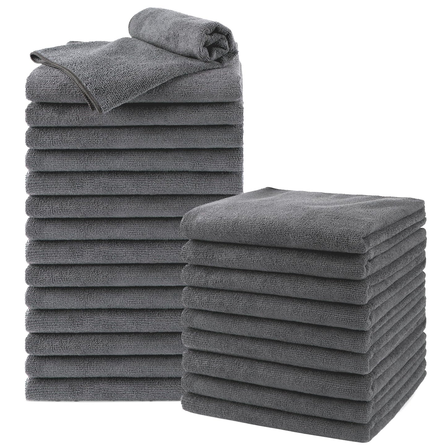 UNIMADE Salon Towels 24 Pack, Super Soft Microfiber Gym Towels, Highly Absorbent Hair-Drying Cloth for Gym, Bath, Spa Use and Home Beauty Care - Grey (16x29 inch)