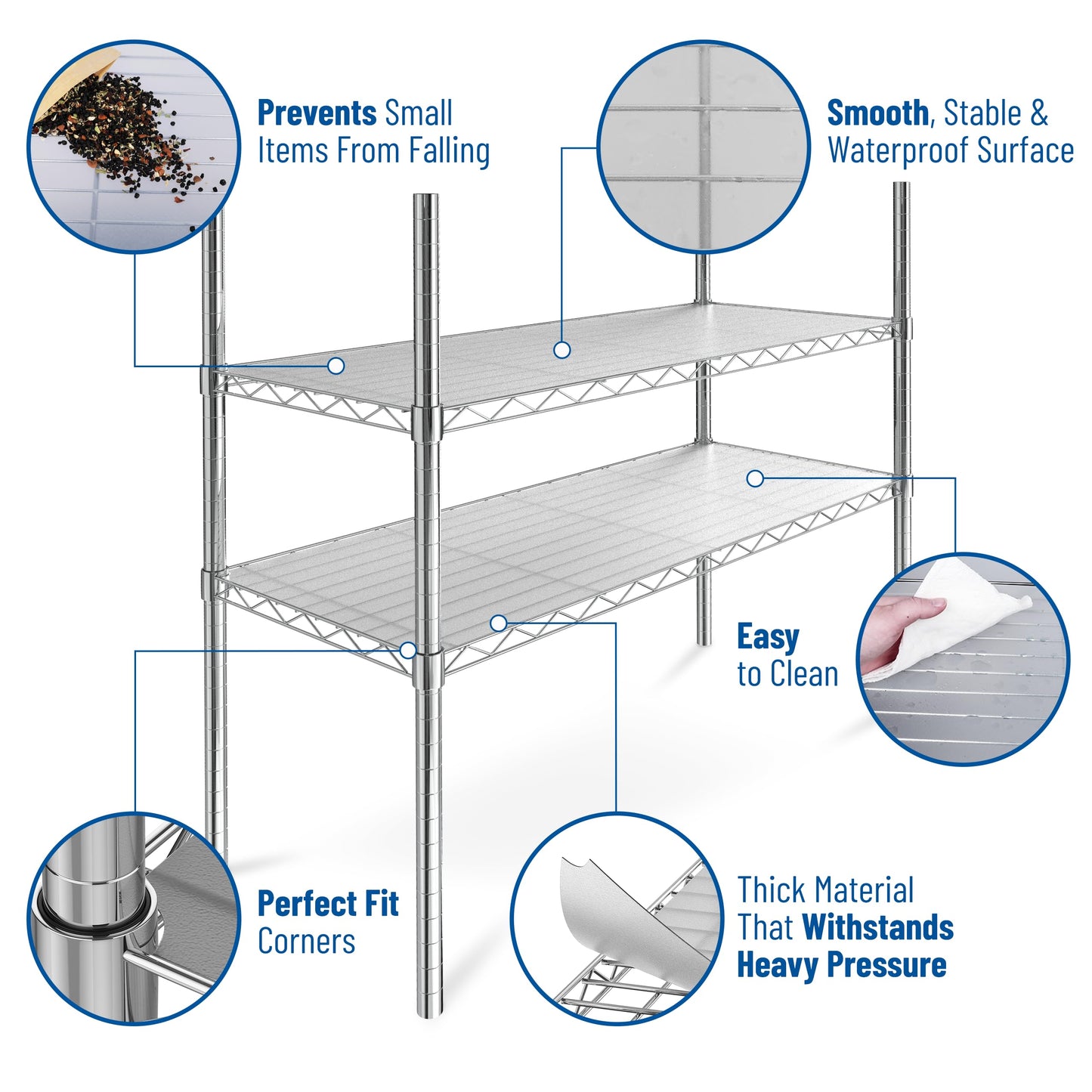 Shelf Liners for Wire Shelf System - Set of 4 in Graphite - 14 x 36 inch - Plastic Wire Shelving Shelf Mats