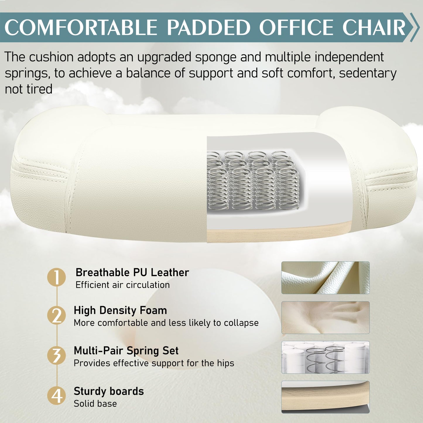 Leather Office Chair, PU Home Computer Desk Chairs with Ergonomic Back Support, 360°Swivel Free，Small Gaming Chair with Wheels and Adjustable Armrests, for Short People Use