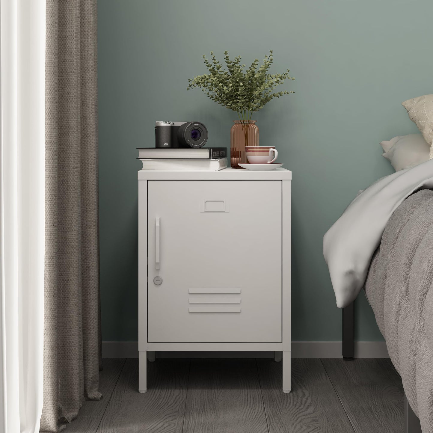 Metal Nightstand Modern End Side Table Steel Bedside Storage Cabinet with Shelf Easy Assembly for Living Room Bedroom （15.8”W x 15”D x 22.5”H ）