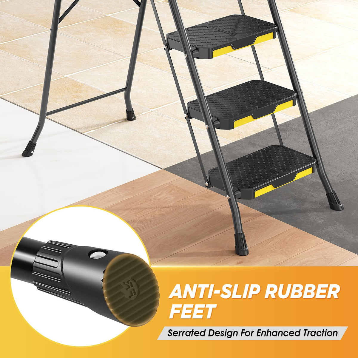 KINGRACK Step Ladder, Sturdy Steel Step Stool with Anti-Slip Wide Pedals, Handrail, Safe-Lock Design, 800lbs Folding Portable Ladder for Multi-Purpose, Home, Kitchen (6-Step with Tool Platform)