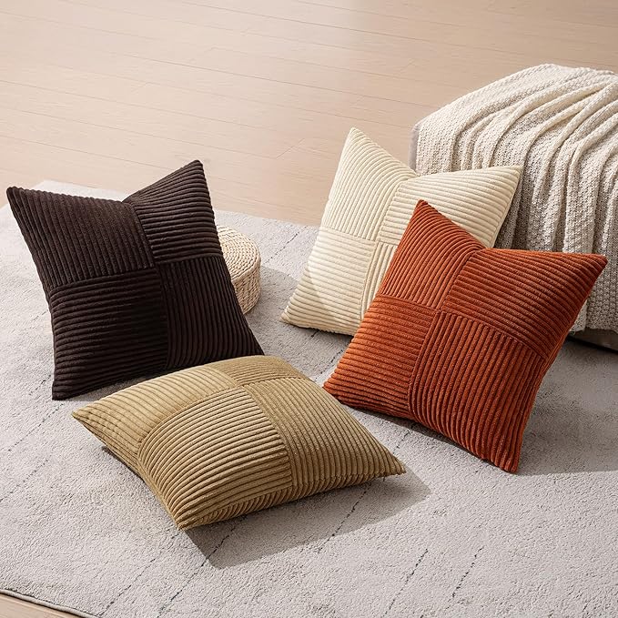 MIULEE Brown Beige Throw Pillow Covers 18x18 Inch Set of 4 Boho Farmhouse