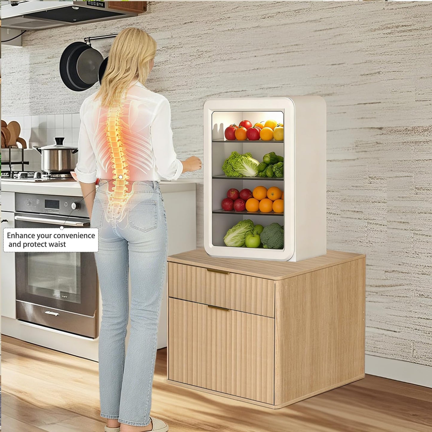 Aruood Mini Fridge Stand with Storage，Small Refrigerator Stand with Wooden，Mini Fridge Table with Drawer for Dorm, Apartment, Office, Bedroom，Hold 300LBS, Light Oak