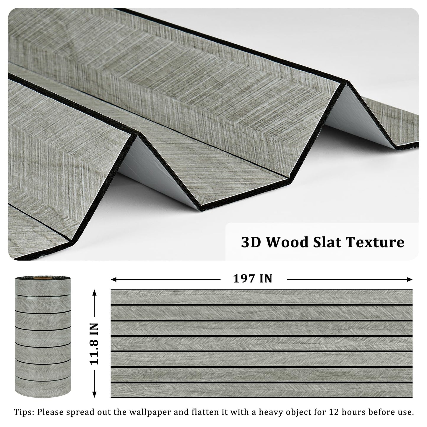 STICKEEP Grey Wood Wall Panels Textured Wood Slats 3D Soundproof Wall Panels Peel and Stick Shiplap 11.8"x197" Wooden Panel Walls Decor Self Adhesive Wooden Panel Wallpaper for Studio Homes Ceiling