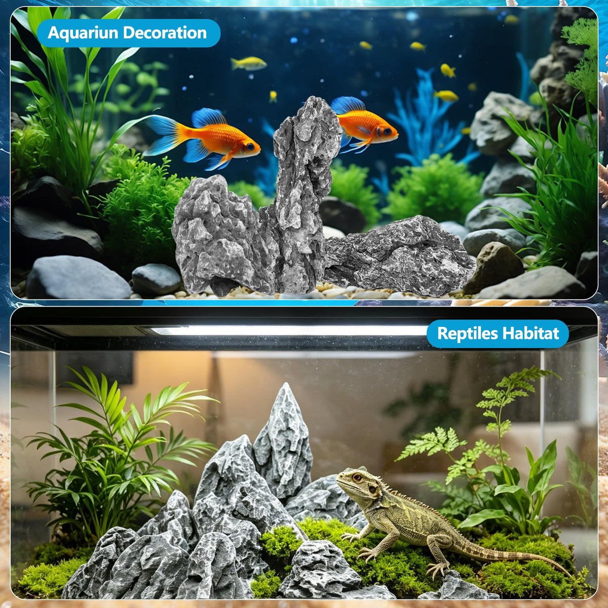 GDMYST 3 LB Aquarium Rocks Stones, 2-6 inches Natural Seiryu Stone, Fish Tank Decor Rocks for Fish Tank Landscaping, Bonsai, Gardens, Reptile Terrariums Paludarium Amphibian Enclosures Aquarium Decor