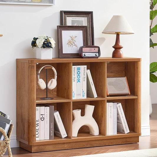 Joaxswe 6 Cube Storage Book Shelf, Floor Standing 2-Tier Wooden Bookshelf