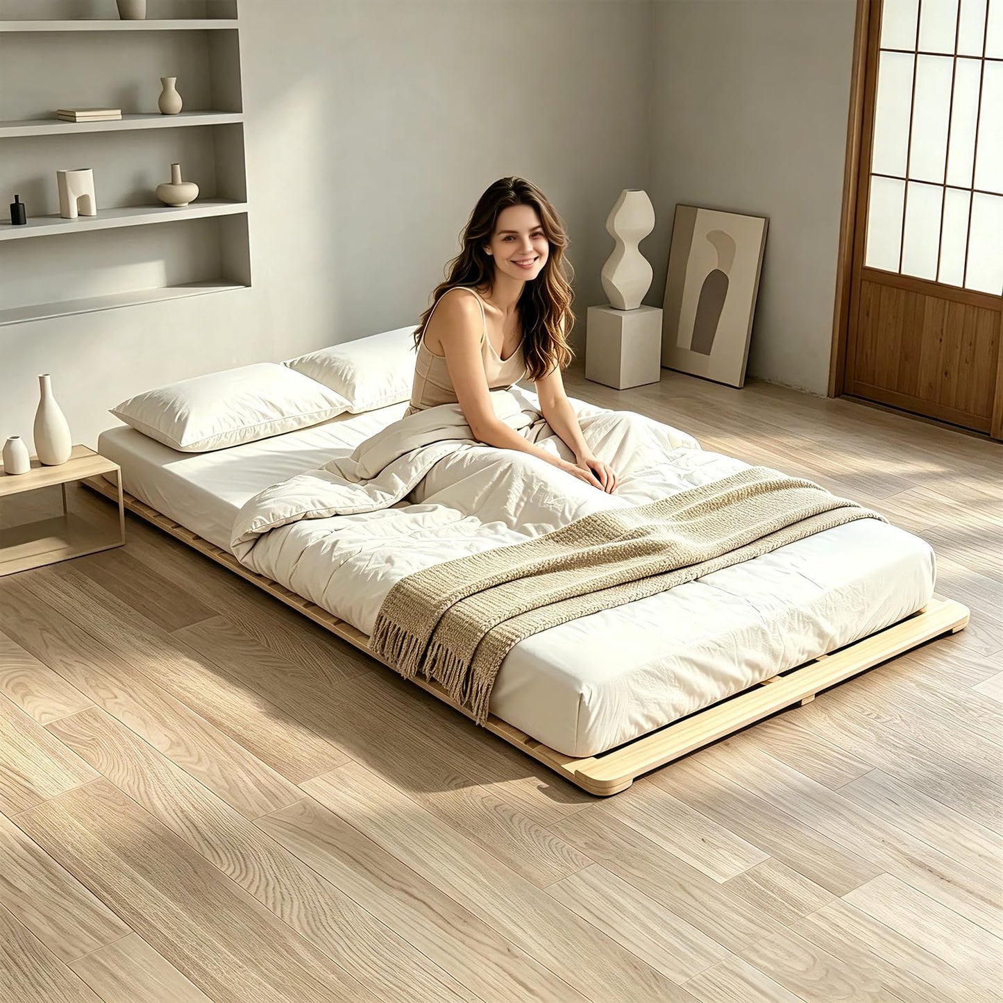 LILYPELLE Floor Bed Frame, Foldable Tatami Bed Frame, Breathable Moisture-Proof Bed Plate, Japanese Floor Bed, Wood Slatted Floor Bed Frame for Floor Sleeping or Futon Mattress, Standard Twin