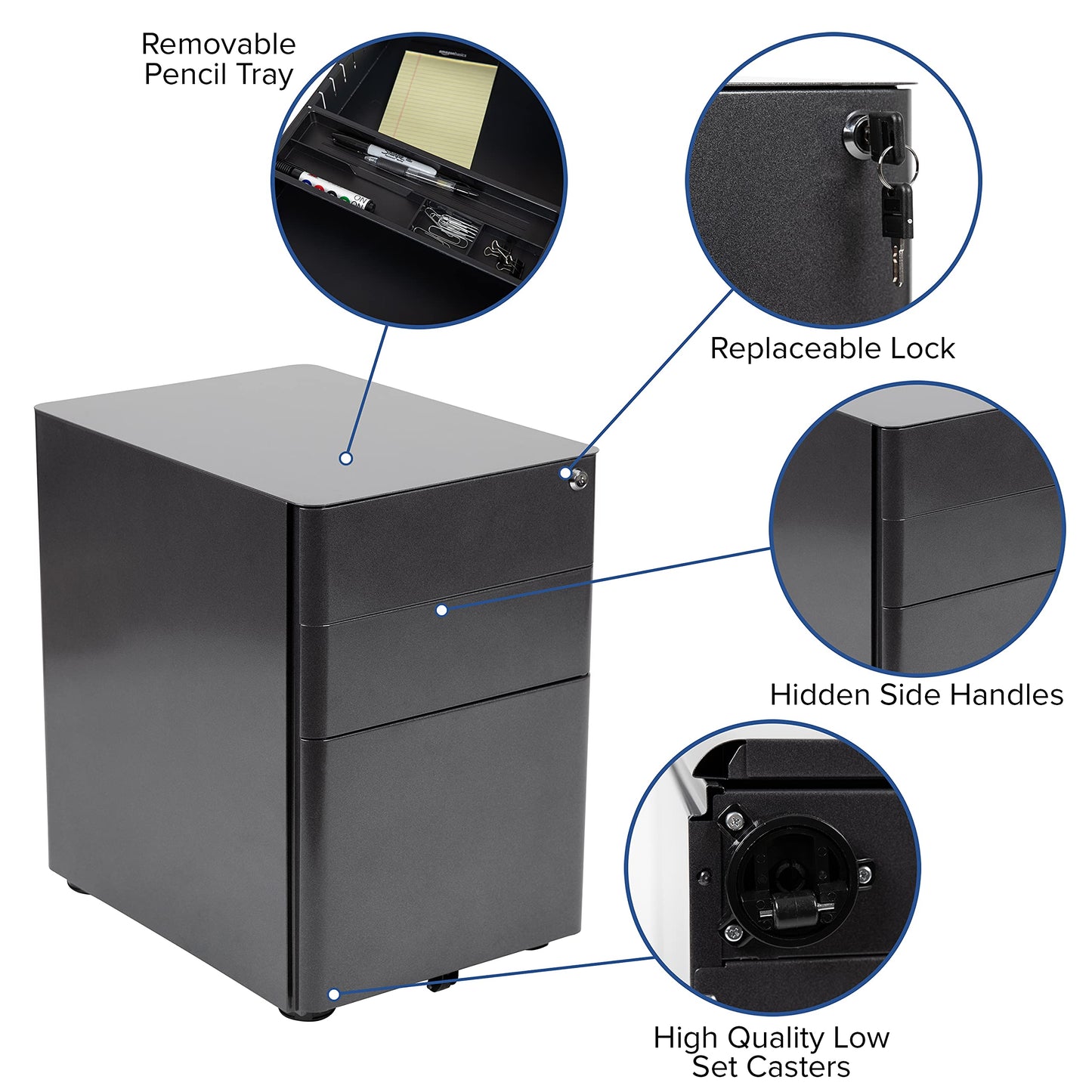 Flash Furniture Calder Work From Home Kit - Black Computer Desk, Ergonomic Mesh Office Chair and Locking Mobile Filing Cabinet with Side Handles