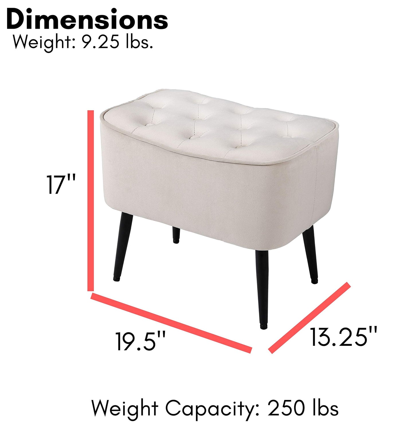 BIRDROCK HOME Tufted Curve Ottoman Velvet Foot Stool - Modern Upholstered Padded Footrest for Living Room or Bedroom - Small Cushioned Accent Chair for Couch, Sofa, or Extra Seating (Tan)
