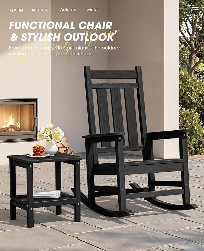 KINGYES Oversized Outdoor Rocking Chair, All-Weather Patio Rocking Chairs
