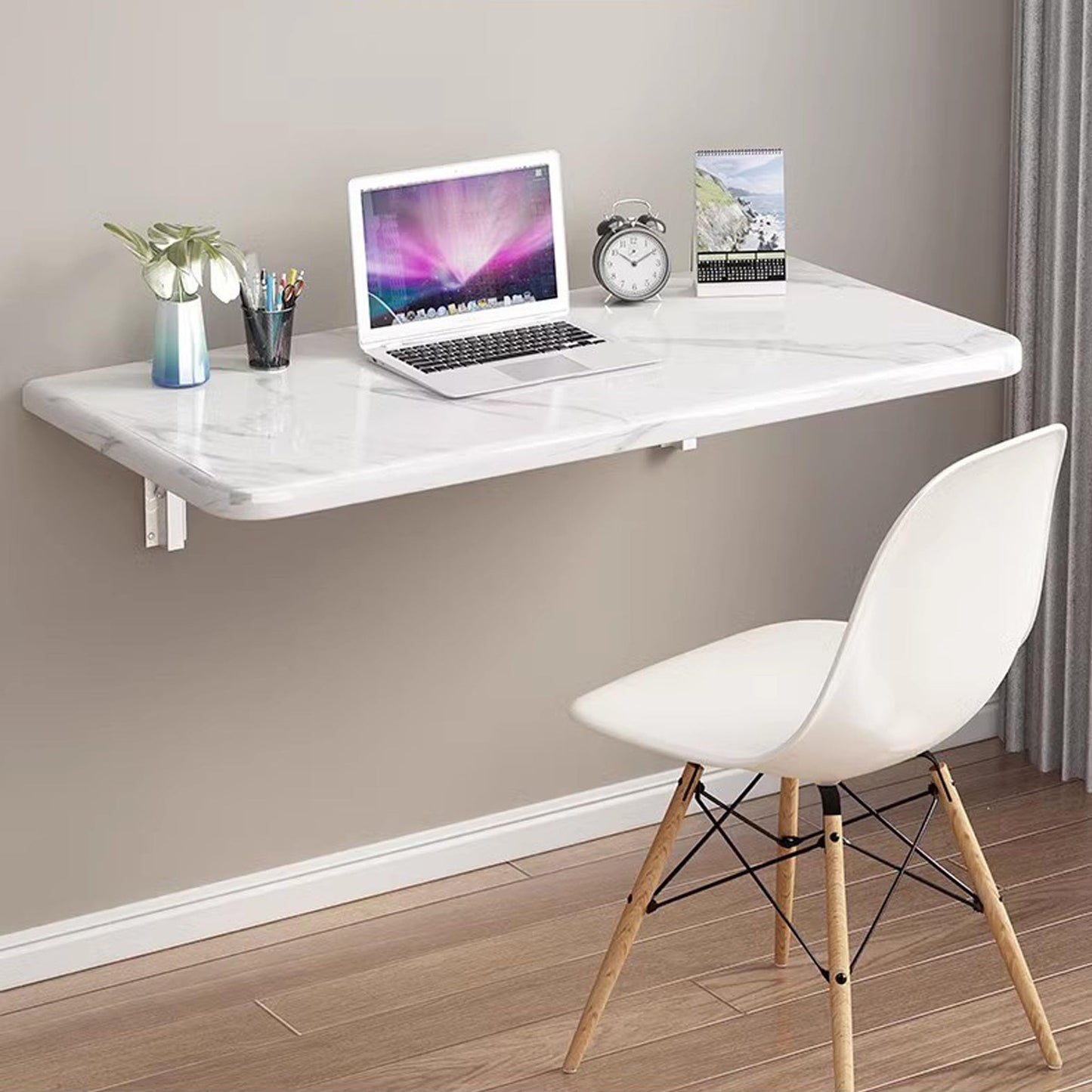 SKVSKV Wall Mounted Folding Table,Floating Wall Desk for Small Spaces,Functional Hanging Desk for Home Office Computer Workstation,Study Work Bench, Laundry Room, Kitchen Dining(White 31.5×19.7inch