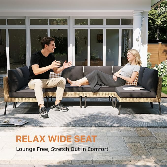 Aoxun 5-Piece Patio Furniture Set, Wicker Outdoor Furniture