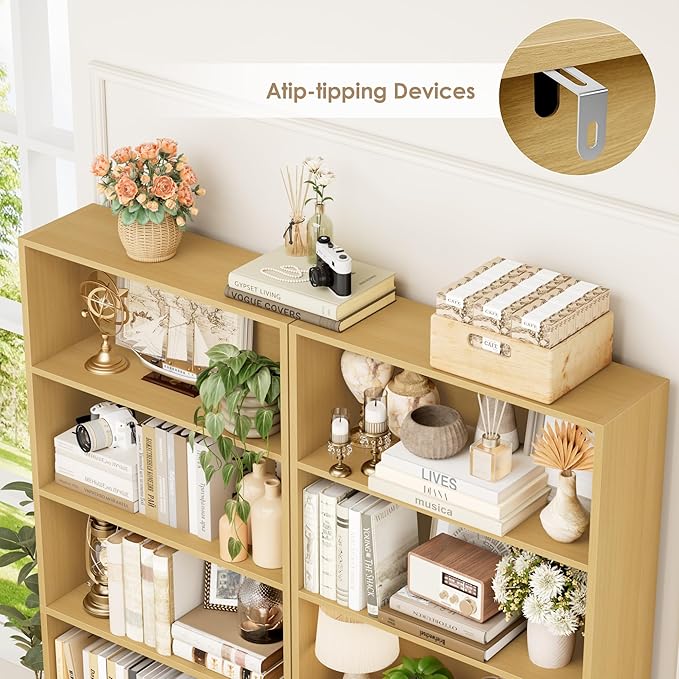FOTOSOK 6-Tier Open Bookcase and Bookshelf Set of 2, Freestanding Display