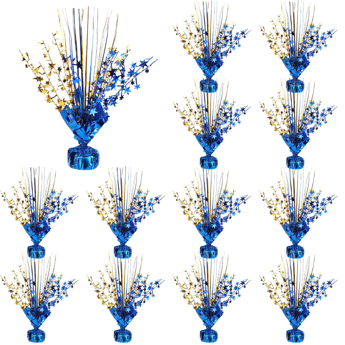 12 Pack Metallic Foil Spray Star Centerpieces for Tables, Blue and Gold Party Decorations for Wedding Birthday Baby Shower Bachelorette Retirement New Years Party Table Decorations