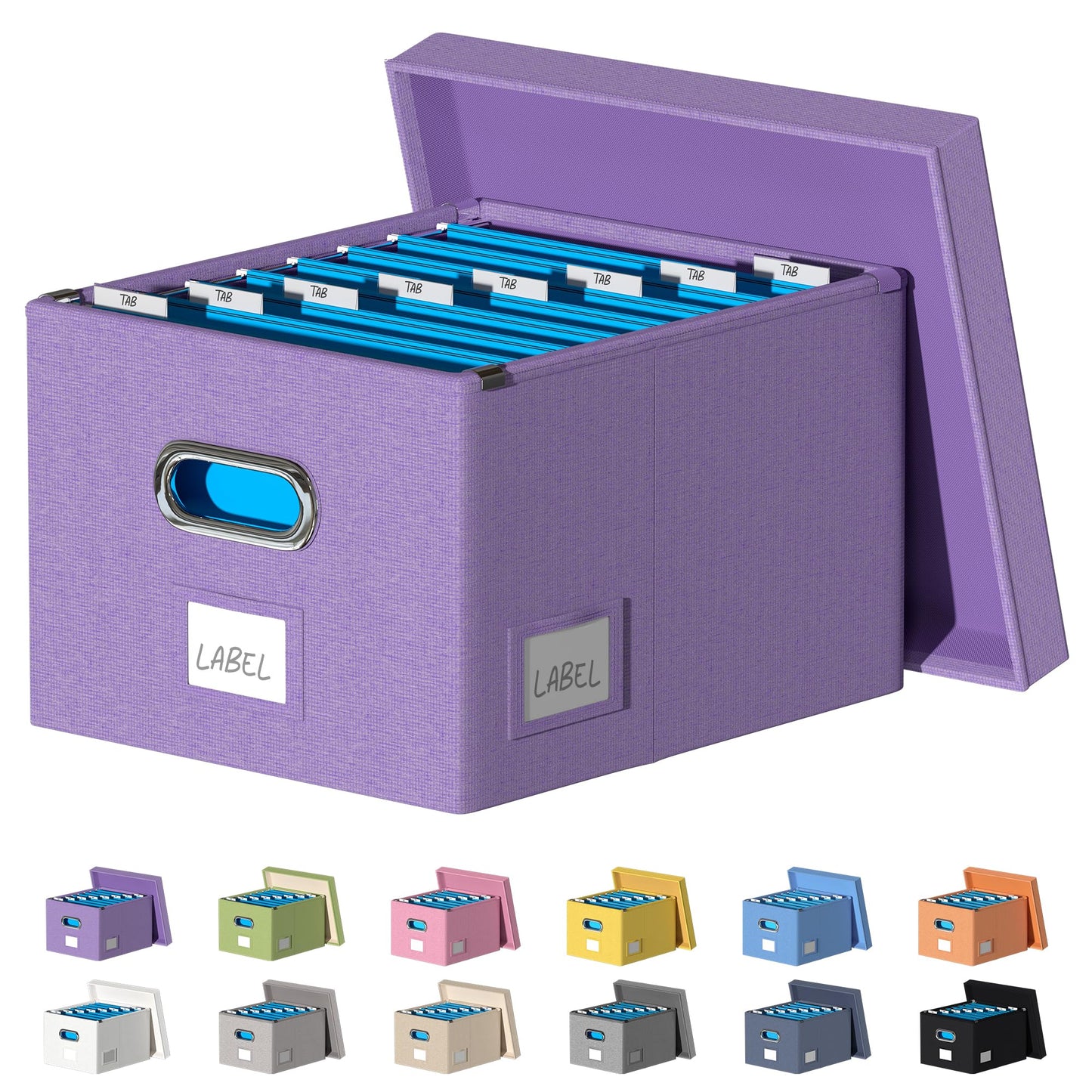 DYWMM File Organizer Collapsible Storage Box for Office File Box with Lids Document Organizer for Office and Home Easy Slide Durable Hanging File Box (Purple)