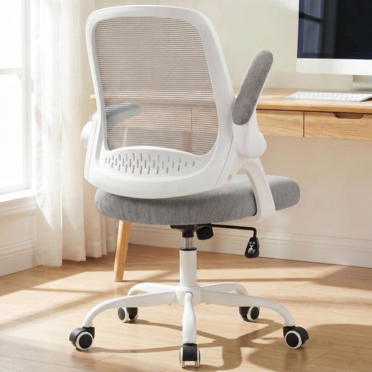 NEO CHAIR Office Chair Computer Desk Chair Ergonomic Gaming Comfy Mesh with Flip-up Arms Lumbar Support Adjustable Height Rolling Wheels for Home Office (Grey)