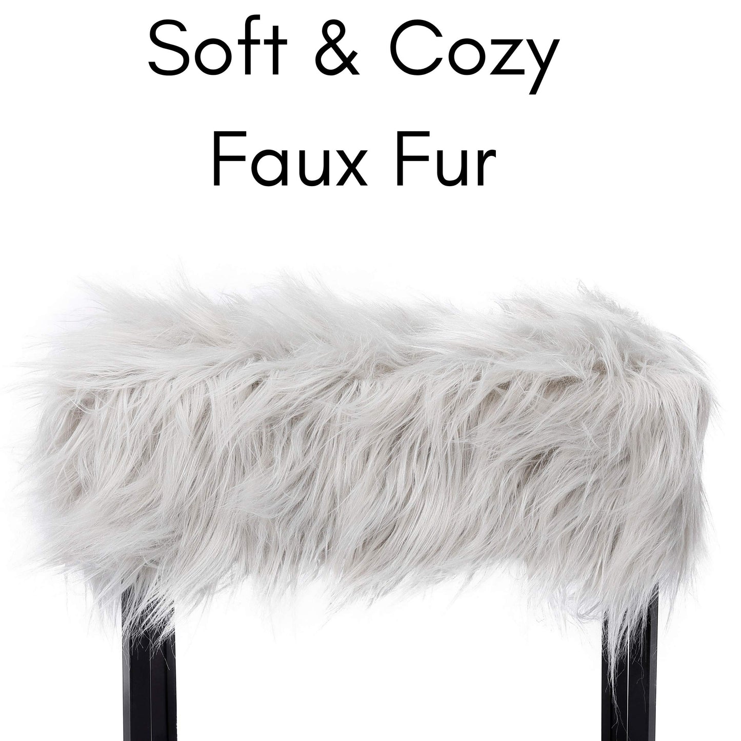 BIRDROCK HOME Rectangular Faux Fur Vanity Foot Stool Ottoman with Metal Legs - Small Soft Padded and Fluffy Makeup Seat or Foot Rest for Bedroom, Desk, or Dressing Table (Gray and Black)