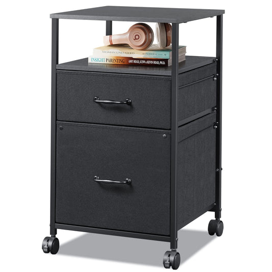 DEVAISE Mobile File Cabinet, Rolling Printer Stand with Open Storage Shelf, Fabric Vertical Filing Cabinet fits A4 or Letter Size for Home Office, Black