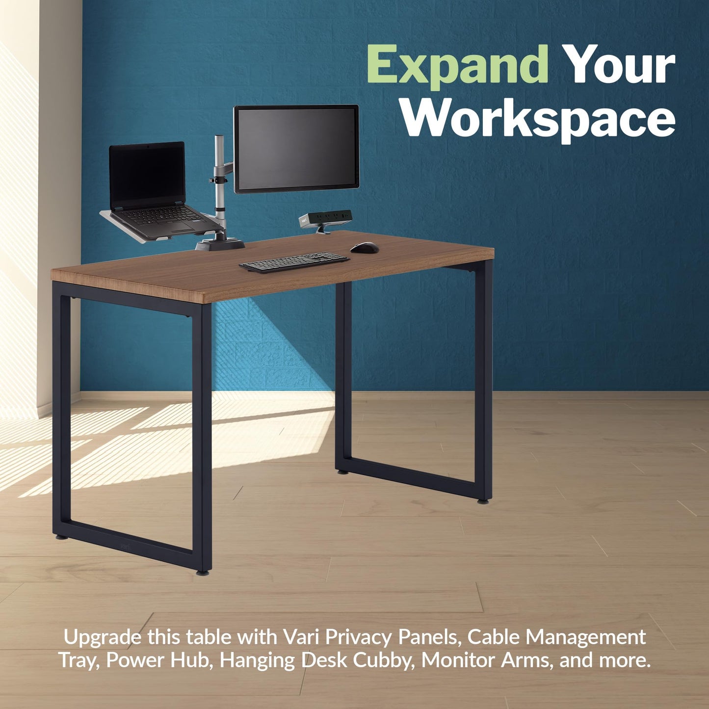 Vari Table 48x24 Office Desk – Modern Computer Desk & Workstation for Home Office or Commercial Workspace, 300 lb Capacity (Walnut/Black)