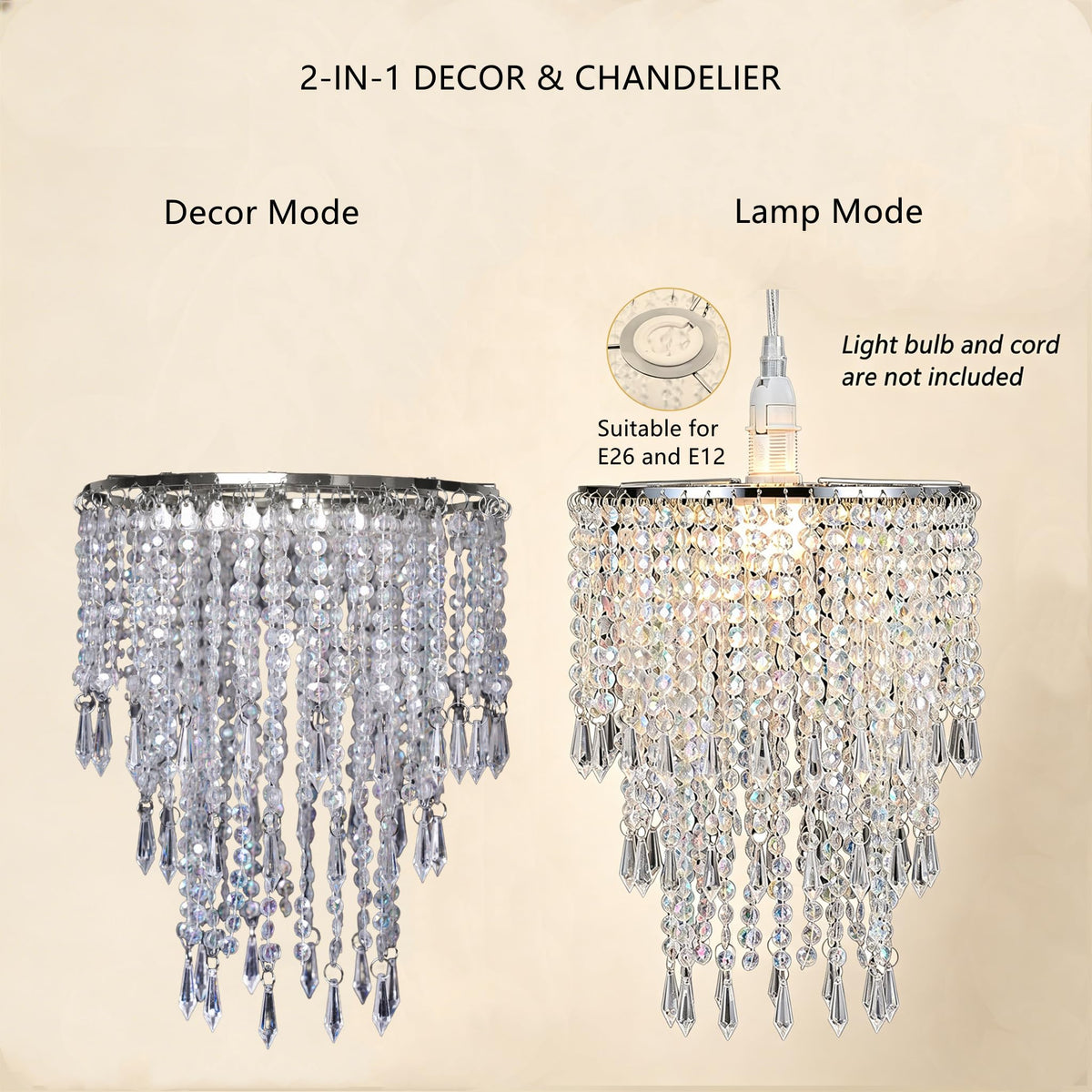 Vectolum Crystal Beaded Chandelier Shade, Gold Lamp Shade with Multi-Tiered Crystal Droplet Strands, Decorative Pendant for Home Decor, Wedding Centerpieces & Parties, 9.65 x 11.8 Inch