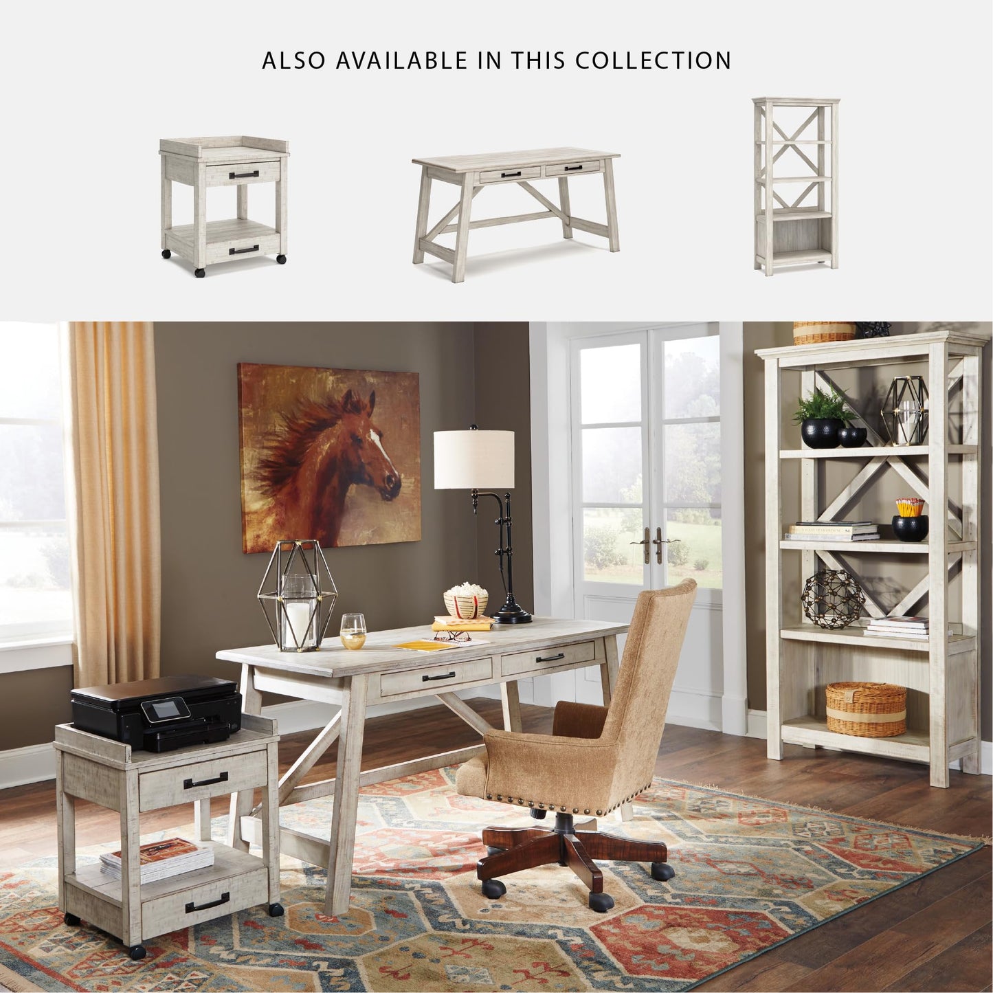 Signature Design by Ashley Carynhurst Rustic Farmhouse Printer Stand with Casters, Whitewash