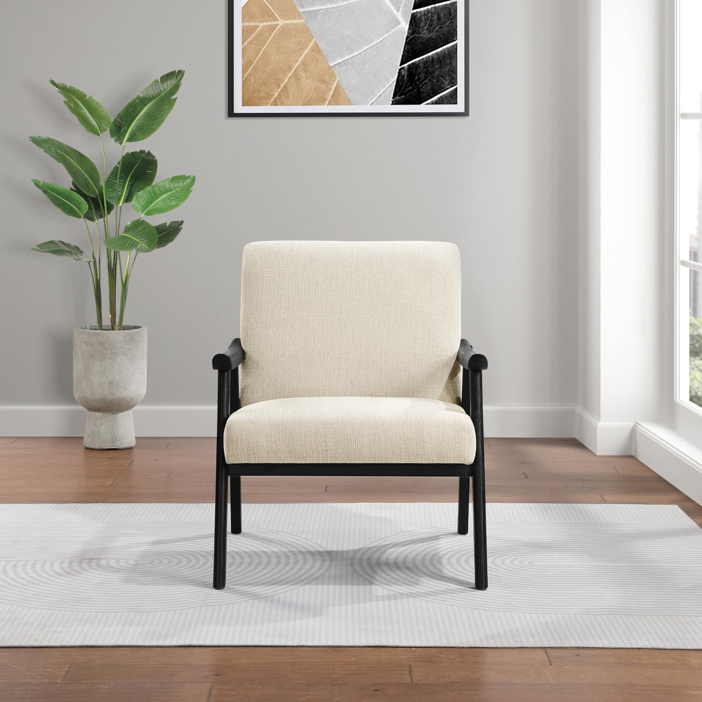 OSP Home Furnishings Weldon Mid-Century Modern Armchair, Linen Fabric with Black Finished Frame