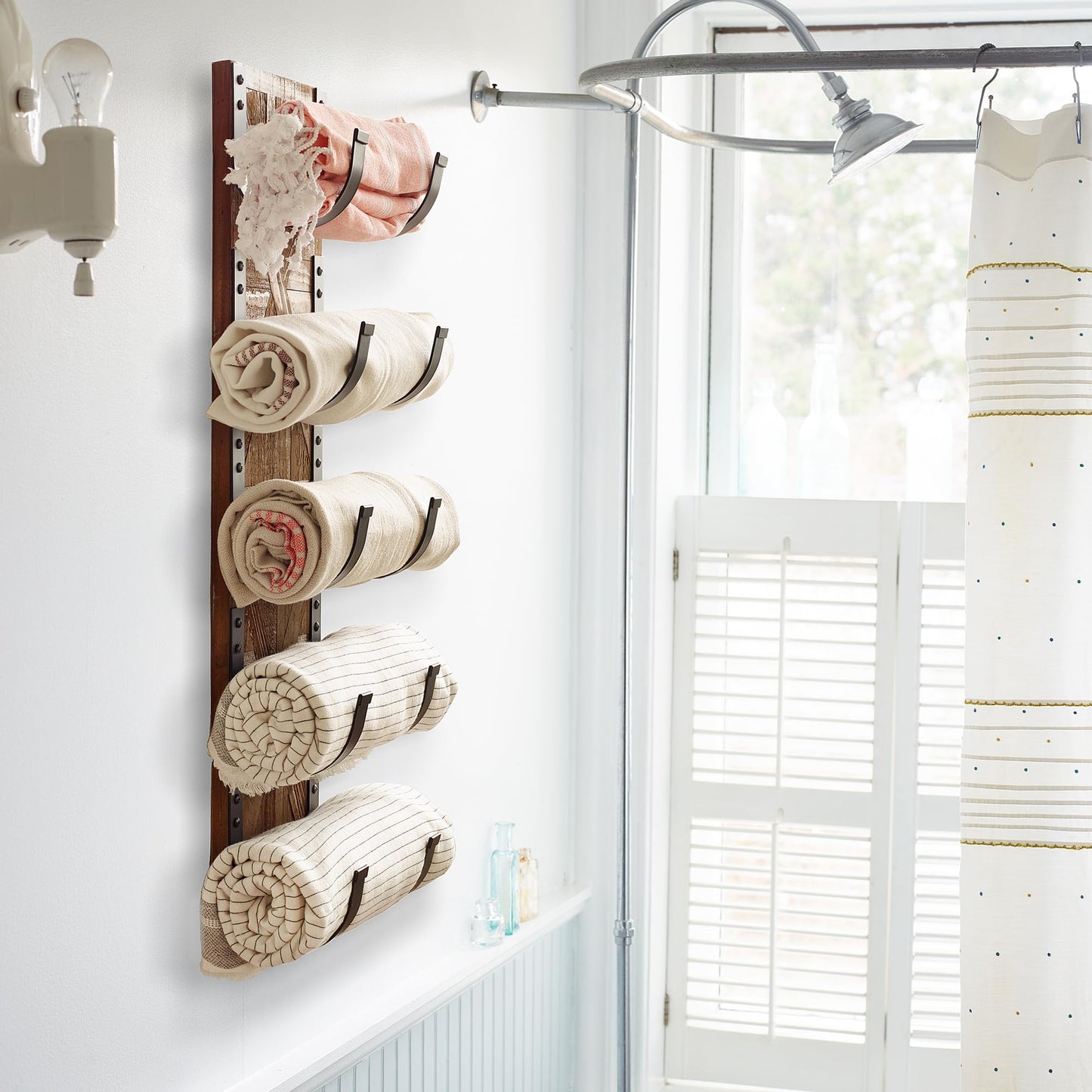 Autumn Alley Rustic Farmhouse Towel Rack for Rolled Towels – Stunning Barn Wood Farmhouse Bathroom Decor for Wall – Expertly Inlaid Wood with Matte Black Bar for Western Bathroom Decor