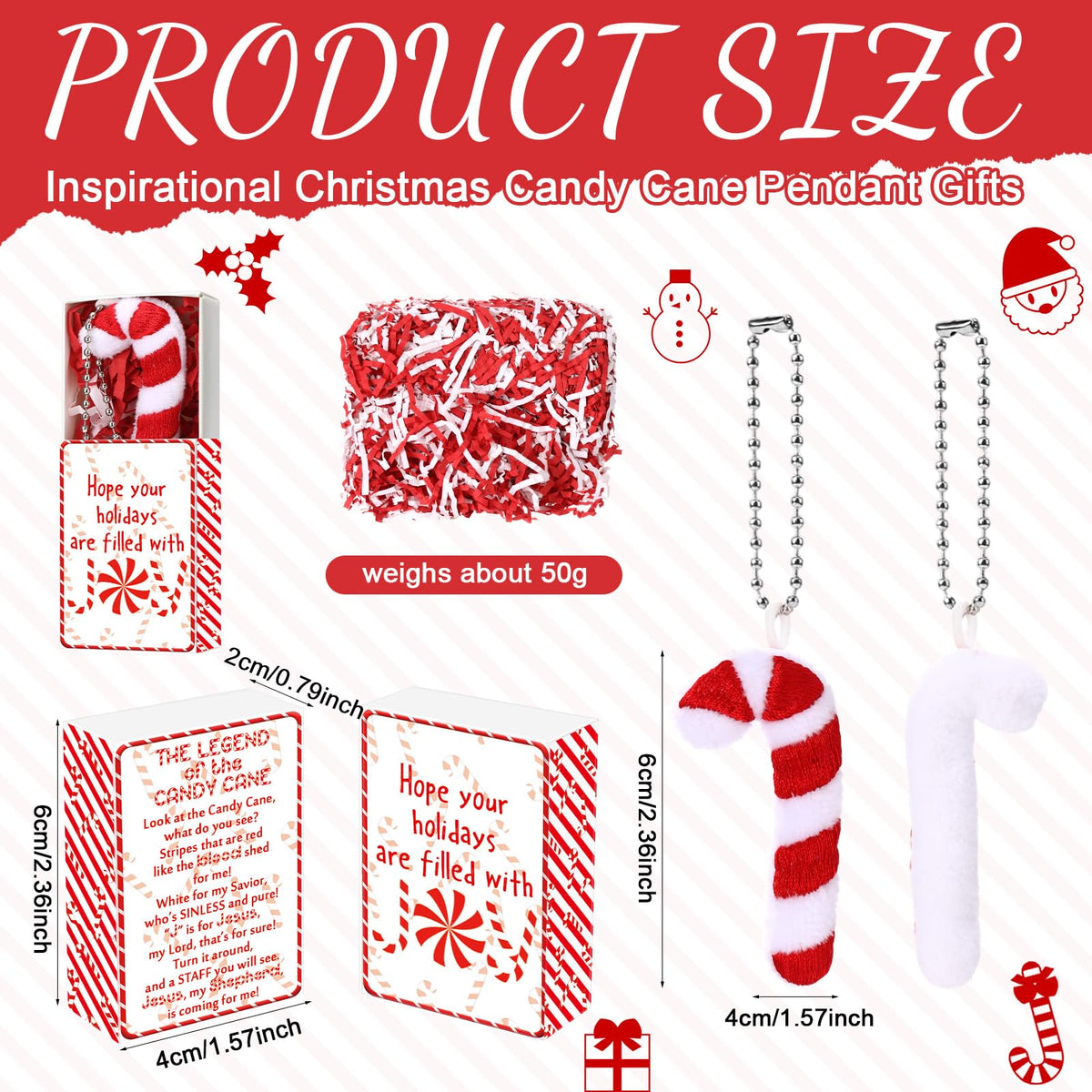 Soulchen 30 Set Christmas Candy Cane Story Gift Mini Plush Keychain with Legend of The Candy Cane Gift Box Xmas Stocking Stuffer Jesus Christian Party Favor for Church Teacher Coworker