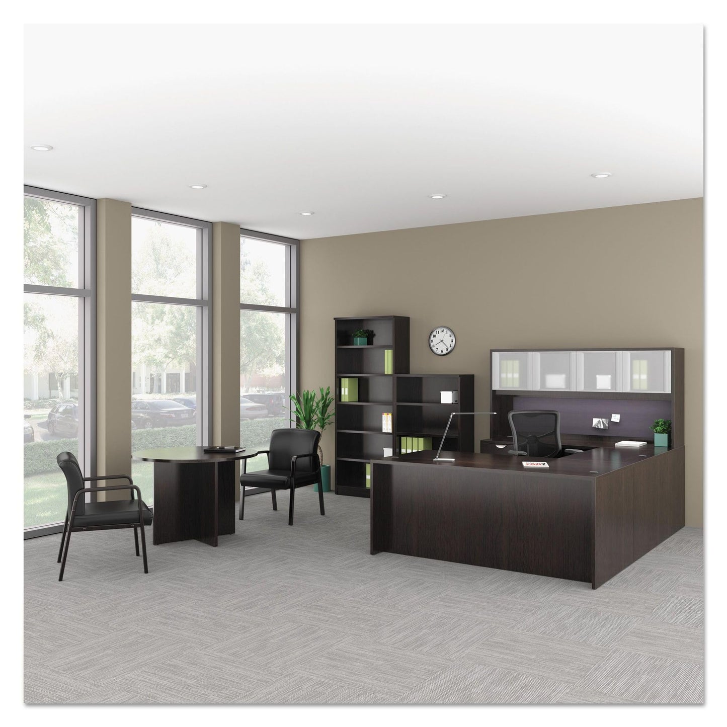 Alera ALE Reception Lounge Series Guest Chair, Espresso/Black Leather