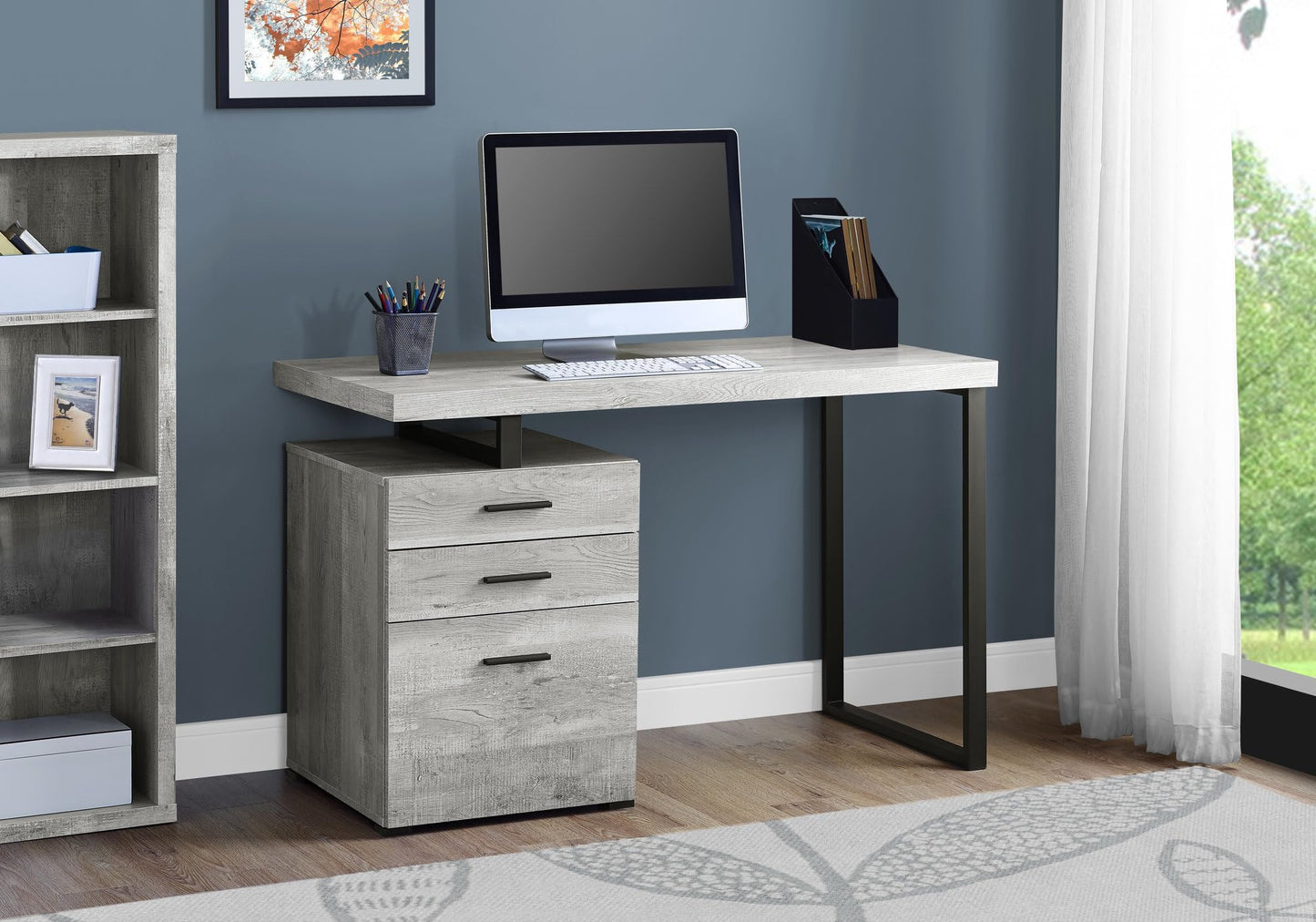 Monarch Specialties Computer Desk with File Cabinet - Left or Right Set- Up - 48"L (Grey Reclaimed Wood Look)