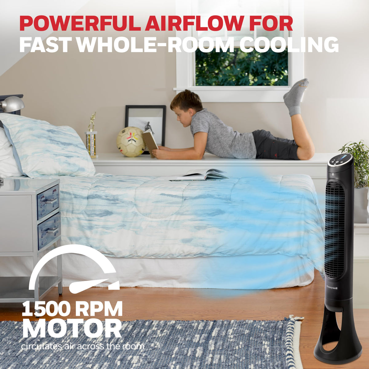 Honeywell QuietSet Whole Room Tower Fan, Oscillating Tower Fan with Remote, Black, HYF290B