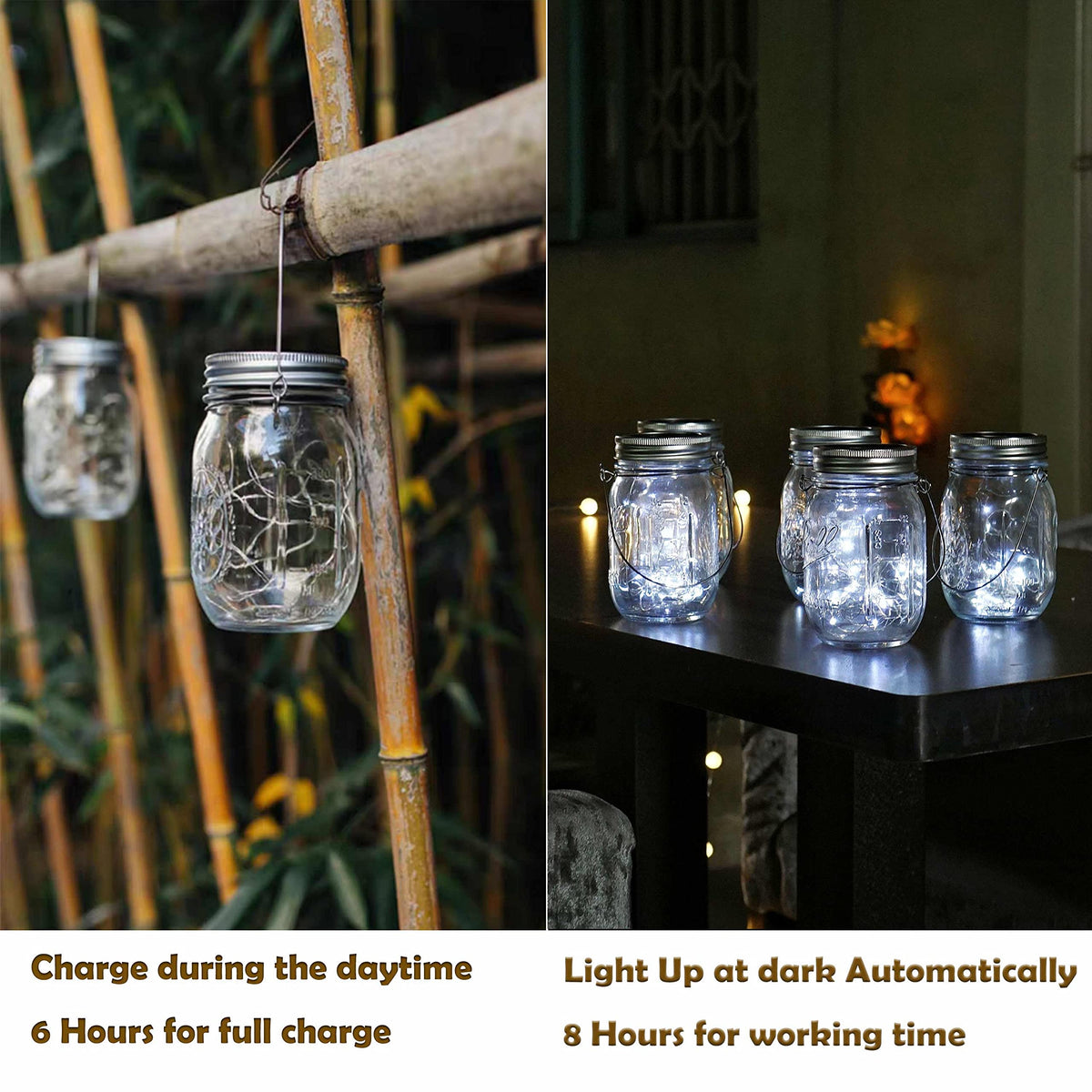 Decorman Solar Mason Jar Lid Lights, 6 Pack 10 LED Waterproof String Fairy Star Firefly Jar Lids Lights for Patio Garden Yard Lawn Party Wedding Christmas Decoration(Jars & Hangers Not Included)