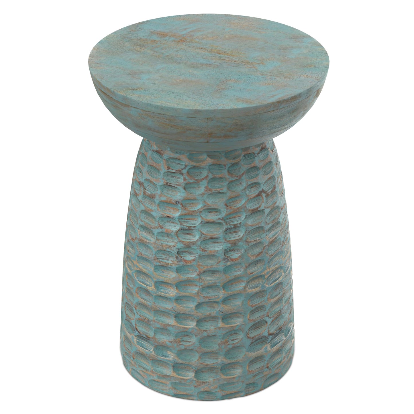SIMPLIHOME Boyd End Table - 13" Wide x 18" High Solid Mango Wood Round Accent Table in Teal Wash, Handcrafted Contemporary Nightstand or Lamp Stand for Living Room, Bedroom, or Office, Assembled