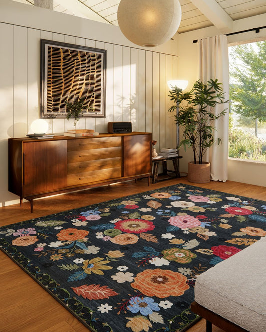 5x7 Area Rugs for Living Room: Machine Washable Rug for Bedroom Non Slip Low Pile Soft Faux Wool Non Shedding Distressed Vintage Floral Carpet for Dining Room Kitchen Nursery Farmhouse Entryway Indoor