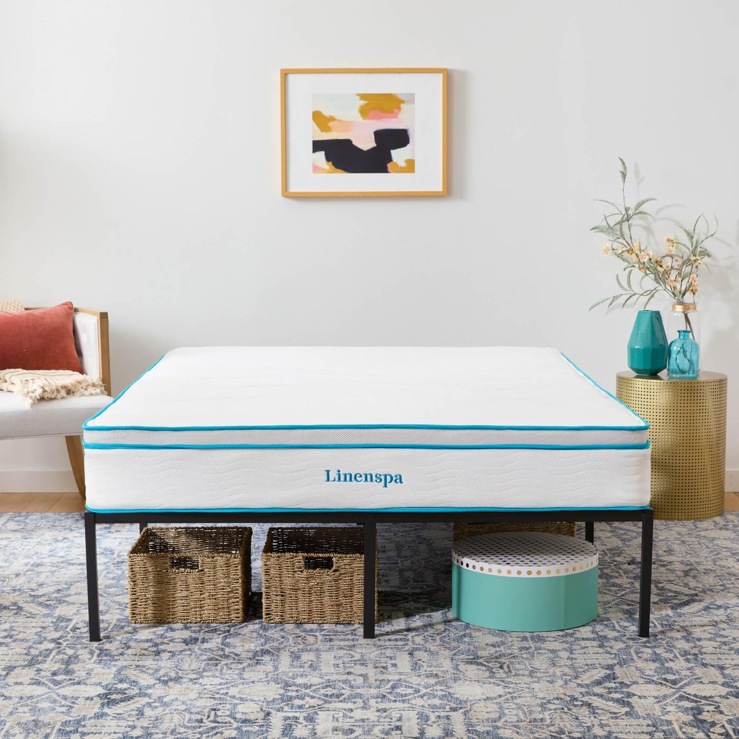 Linenspa Heavy Duty Metal Platform Bed Frame - No Box Spring Needed - Underbed Storage - Simple Toolless Assembly - 14” High - Sturdy - Steel Slats - Sleek Modern Design - Queen Size