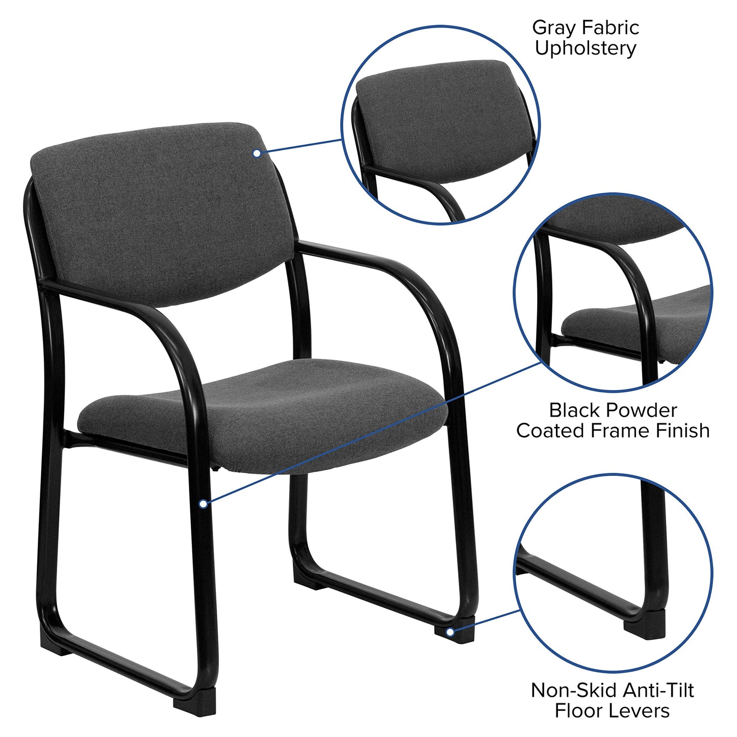 Flash Furniture Richie Gray Fabric Executive Side Reception Chair with Sled Base