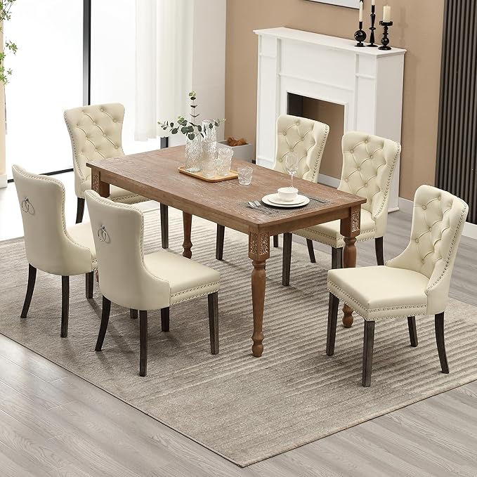 KCC Faux Leather Dining Chairs Set of 4, Upholstered High-end Tufted Dining