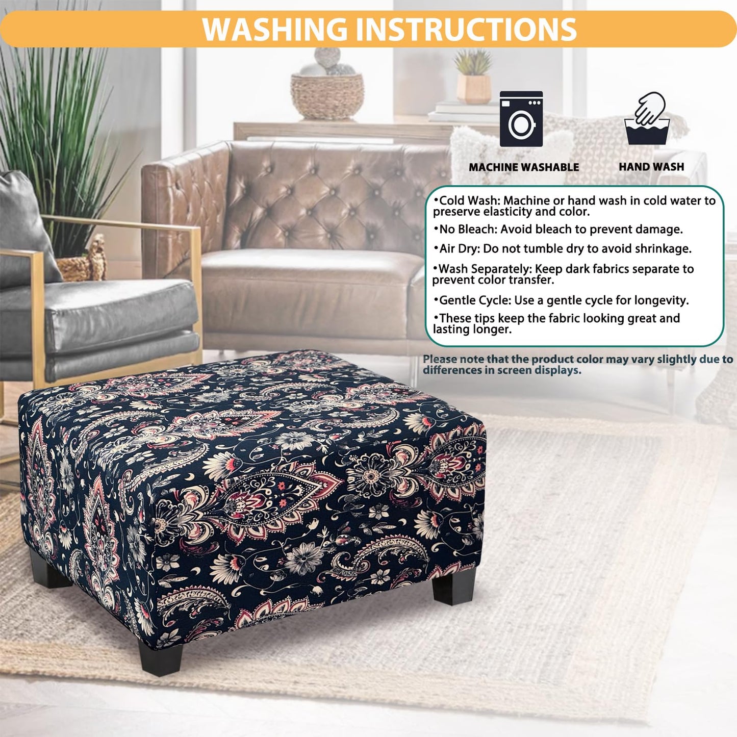 TOPHMDECOR Ottoman Cover Rectangle Printed,Stretch Footstool Slipcover with Elastic Bottom,Soft Fabric Protector for Rectangular Ottoman in Living Room or Bedroom,Medium,Flower G