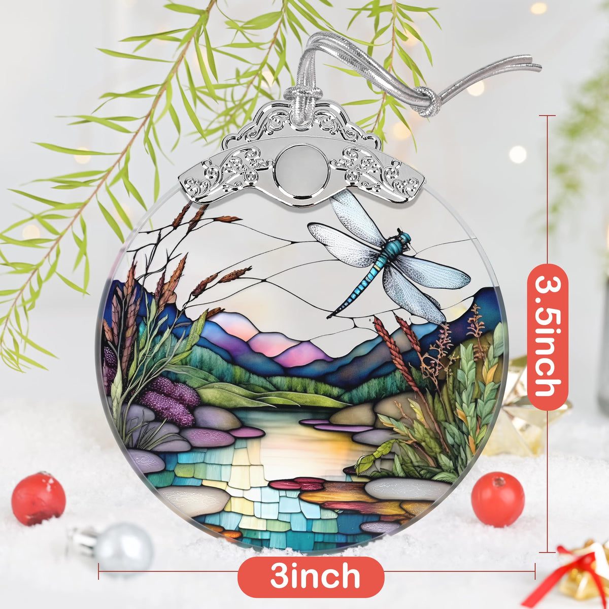 Dragonfly Stained Glass Ornament - Christmas Tree Decor, Gift Exchange Idea