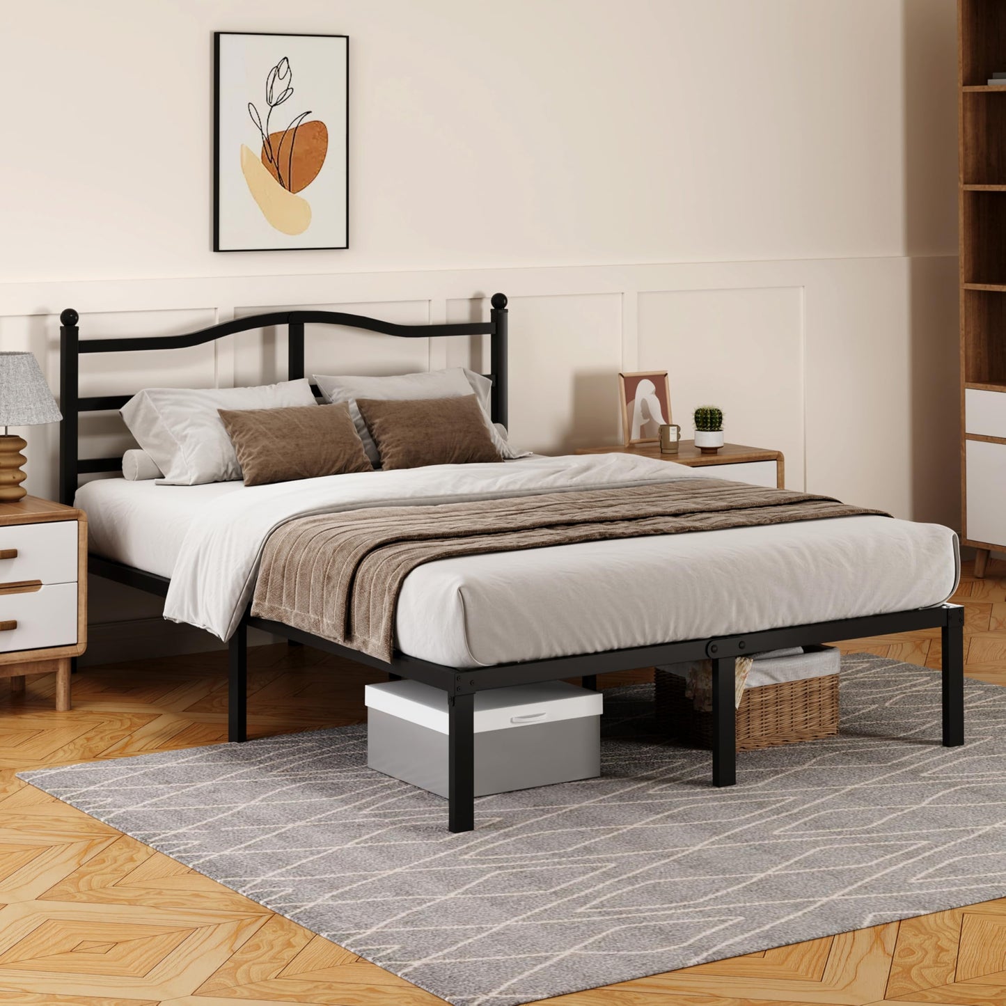Snaye 14 Inch Full Size Bed Frame with Headboard, Heavy Duty Metal Platform Bed Frame Full Size Mattress Foundation with Sturdy Steel Slats, Easy Assembly Noise Free