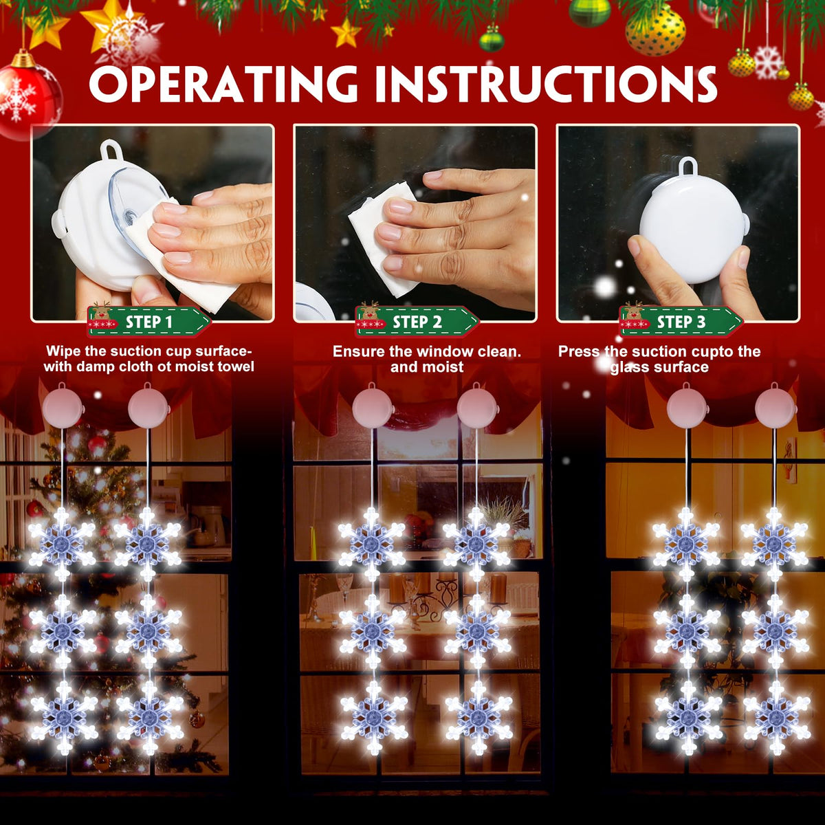 Christmas Decorations Lights, 3Pack White Snowflake Window Lights Battery Operated Christmas Light Hanging Lighted Window Decoration for Indoor Outdoor Xmas Tree Home Decor