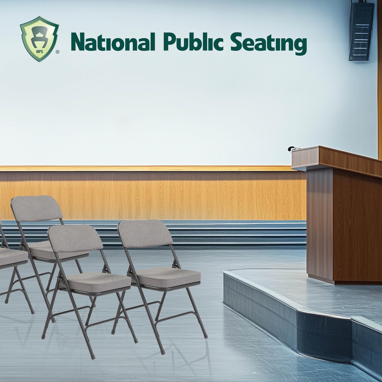National Public Seating 3200 Series Steel Frame Upholstered Premium Fabric Seat and Back Folding Chair with Double Brace, 300 lbs Capacity, Charcoal Gray/Black (Carton of 2)